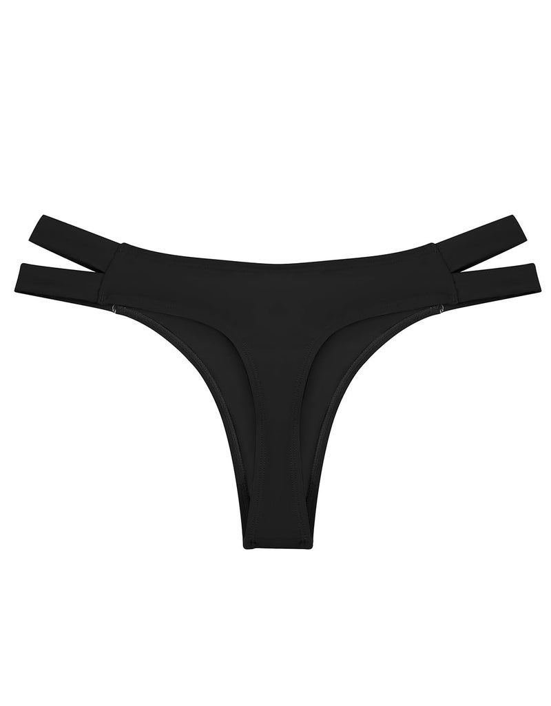 SHEKINI Bikini Bottoms Strappy Low Rise Brazilian Thong Sexy Swim Bottom for Women Manhattan Black - Image 3